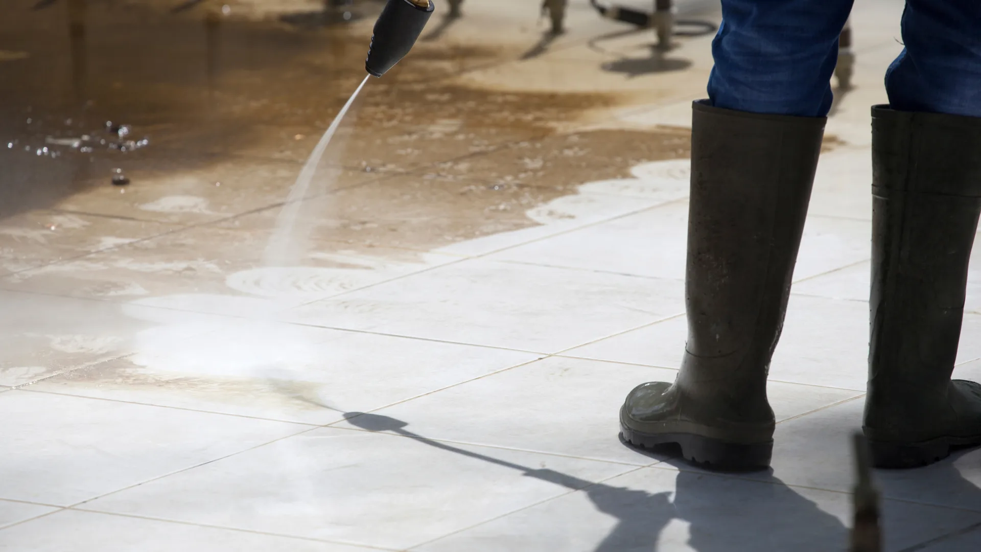 Pressure washing patio in Cornwall